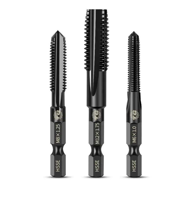 TG Premium 6542 Jeu de tarauds à cannelure droite à tige hexagonale en acier rapide pour acier inoxydable et fonte - M3-M12
